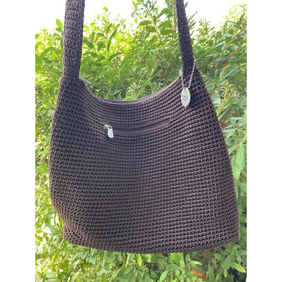 The Sak Elliott Lucca Crochet Chocolate Brown Hobo Shoulder Bag W/Charm Nice GUC - Picture 1 of 15